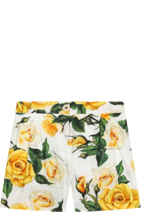 Dolce & Gabbana for Girls Dolce & Gabbana White Shorts With Yellow Rose Print