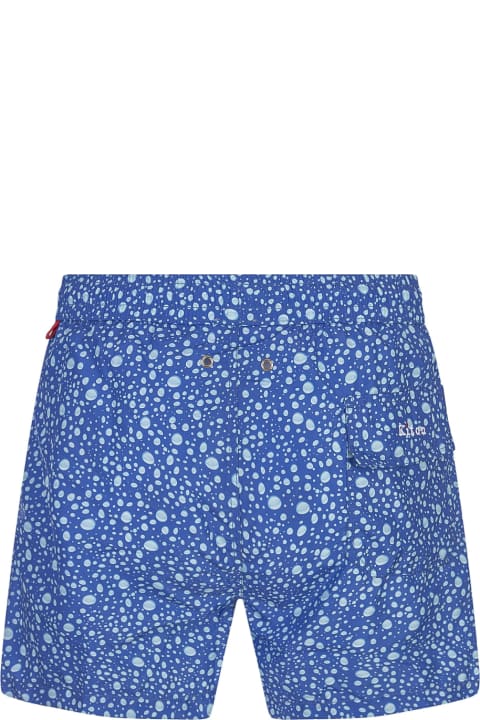 Kiton Swimwear for Men Kiton Blue Swim Shorts With Water Drops Pattern