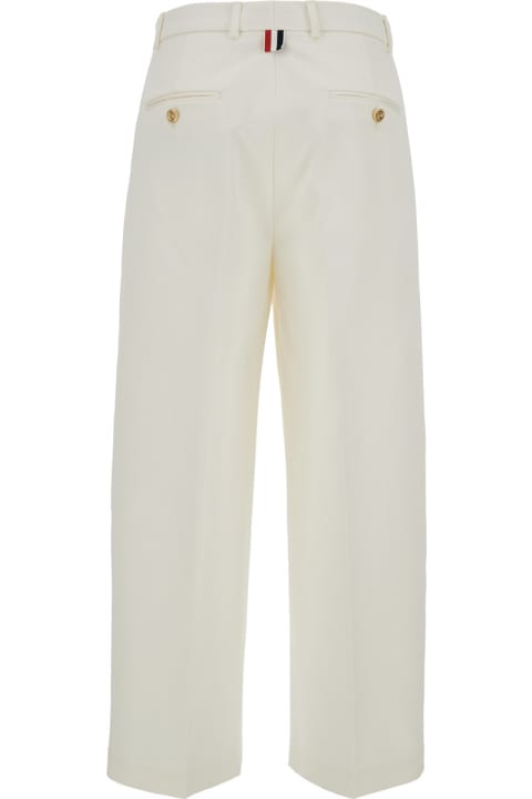 Thom Browne Women Thom Browne White Relaxed Pants With 4bar Rwb Detail In Cotton Woman