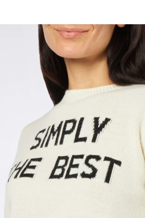 Homeware MC2 Saint Barth Woman Crewneck White Sweater With Simply The Best Lurex Print | Niki Dj Special Edition