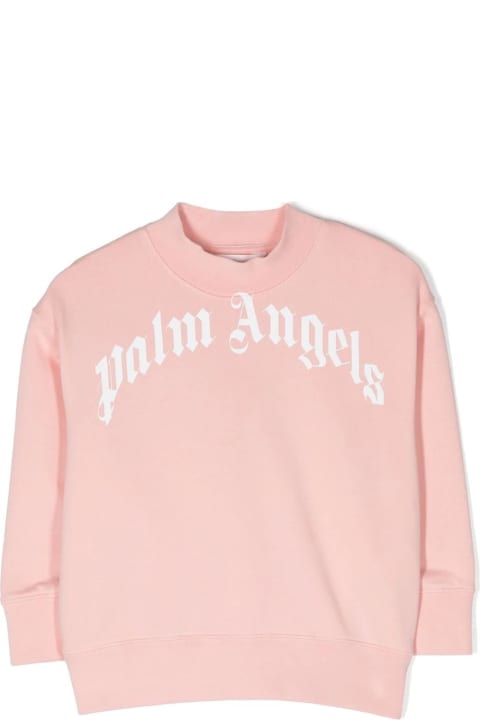 Fashion for Girls Palm Angels Pink Crew Neck Sweatshirt With Curved Logo