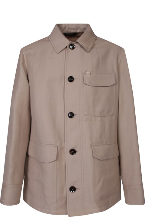 Brioni Coats & Jackets for Men Brioni Foldover Pockets Beige Overshirt