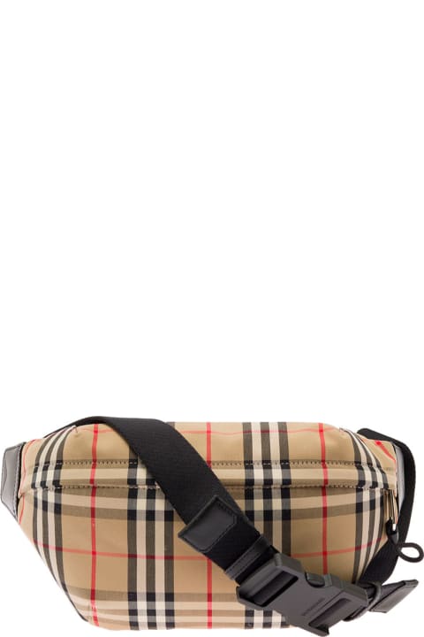 Sonny Beig Belt-bag In Tech Canvas With Vintage Check Pattern Burberry Man