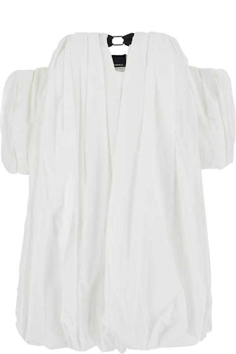 Pinko Dresses for Women Pinko Bert White Dress With Exposed Shoulder Design And Removable Sleeves With Button In Cotton Woman