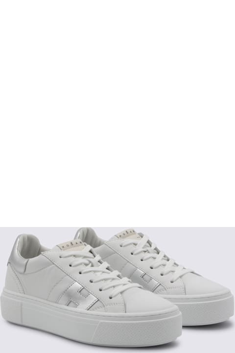Hogan White And Silver Leather Sneakers