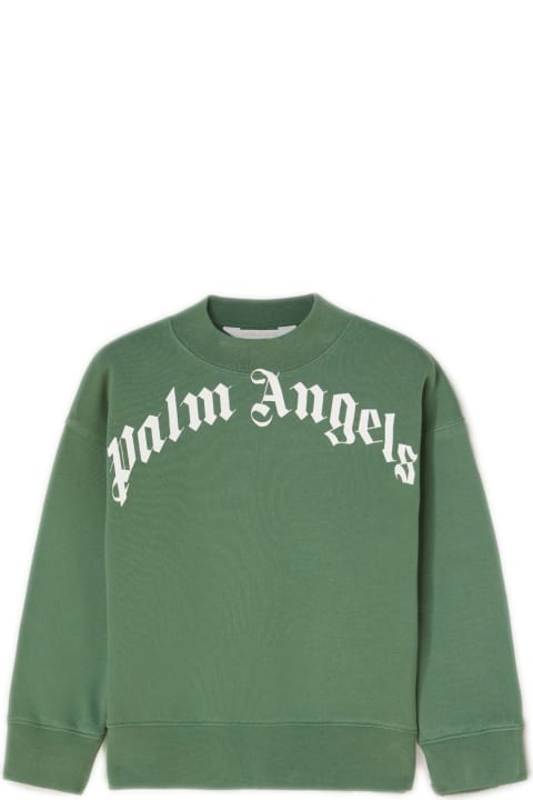 Fashion for Boys Palm Angels Green Crew Neck Sweatshirt With Curved Logo