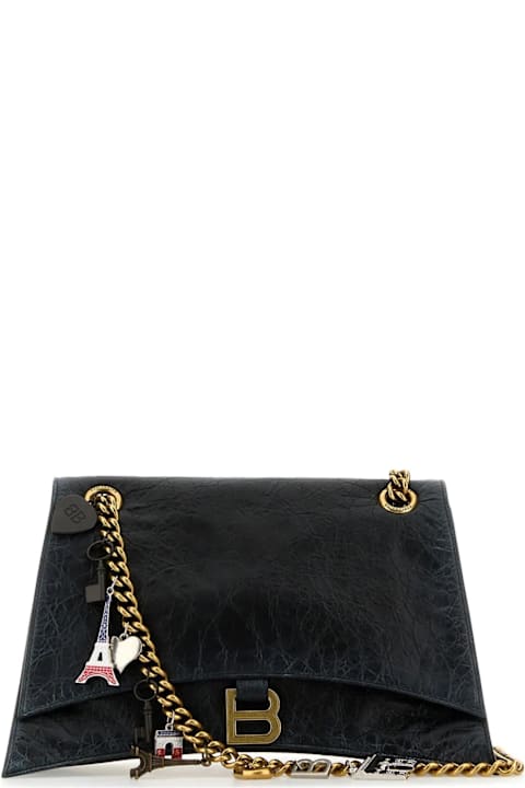 Homeware Balenciaga Black Leather Medium Crush Chain Shoulder Bag