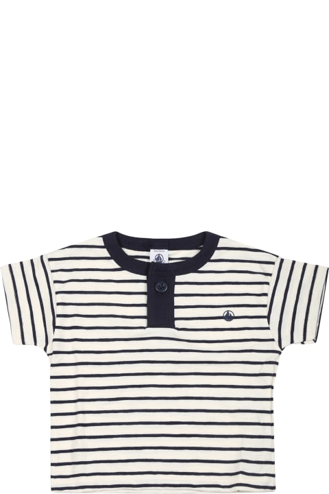 ベビーボーイズ Petit BateauのTシャツ＆ポロシャツ Petit Bateau Ivory T-shirt For Baby Boy With Logo