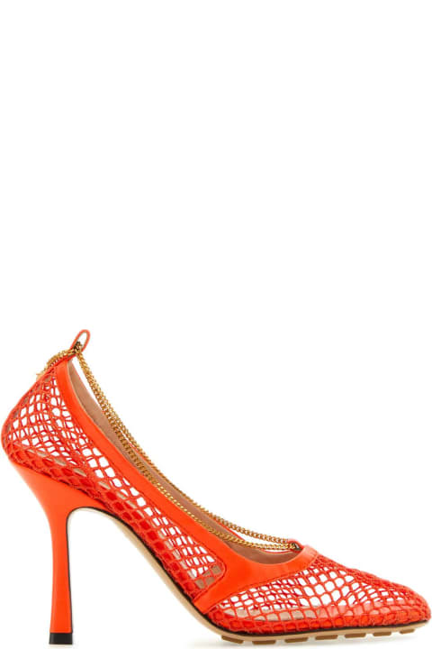 Bottega Veneta High-Heeled Shoes for Women Bottega Veneta Orange Mesh Stretch Pumps