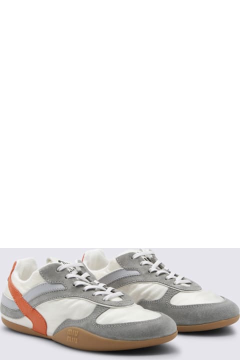 Miu Miu White And Grey Suede Sneakers