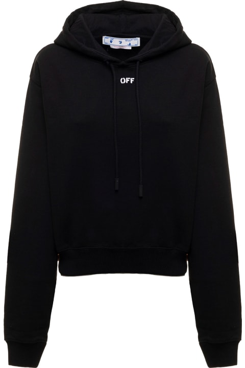 Off White Woman's Black Cotton Hoodie With  Logo