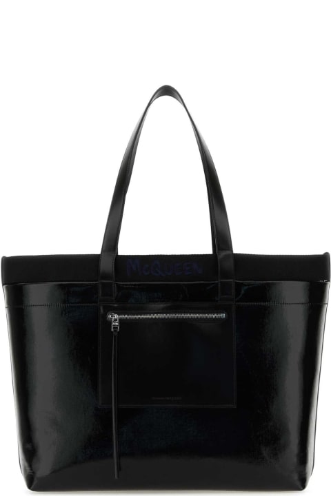 Totes for Men Alexander McQueen Black Canvas Shopping Bag