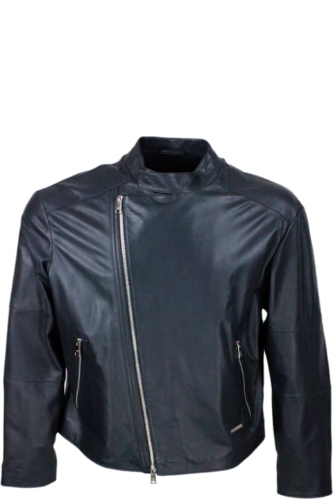 Armani Collezioni Coats & Jackets for Men Armani Collezioni Jacket With Zip Closure Made Of Soft Lambskin With Perforated Leather Details. Zip On Pockets And Cuffs