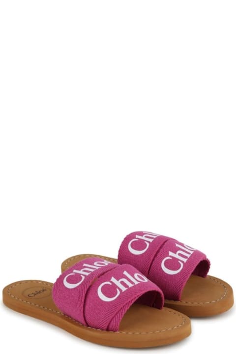ベビーガールズ Chloéのシューズ Chloé Woody Sandals In Fuchsia Canvas With Logo