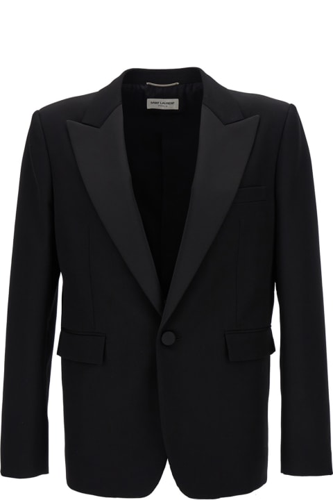 Saint Laurent Coats & Jackets for Men Saint Laurent Black Single-breasted Tuxedo Jacket In Virgin Wool Man