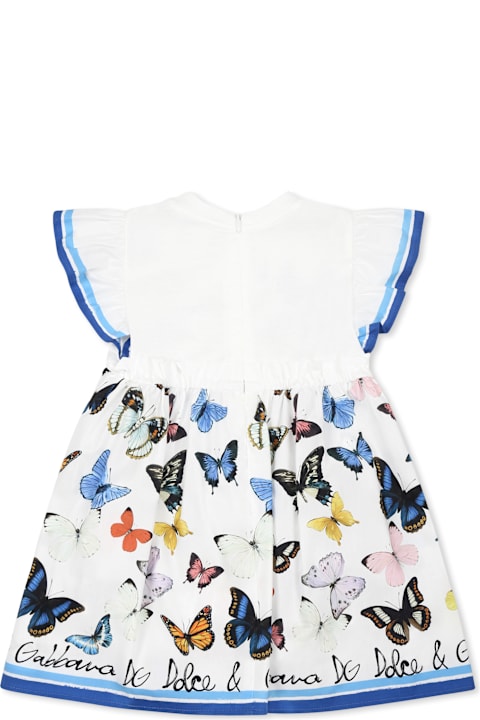 Dolce & Gabbana Bodysuits & Sets for Baby Girls Dolce & Gabbana White Dress For Baby Girl With Butterflies