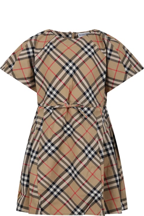 Fashion for Girls Burberry Beige Dress For Girl With Iconic All-over Vintage Check