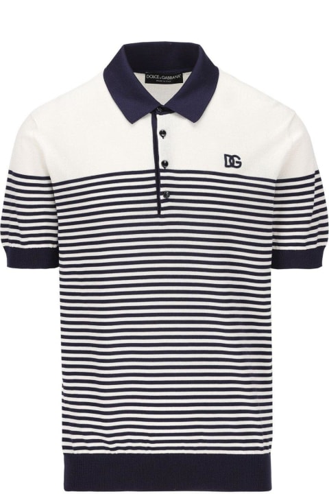 Dolce & Gabbana Sale for Men Dolce & Gabbana Dg Patch Striped Knitted Polo Shirt