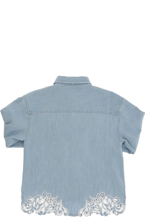 Topwear for Girls Ermanno Scervino Junior Denim Shirt With Embroidery
