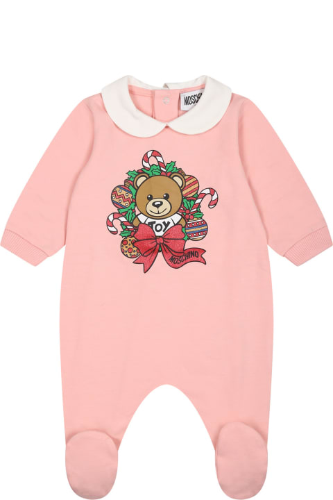 Moschino for Kids Moschino Pink Babygrow For Baby Girl With Teddy Bear