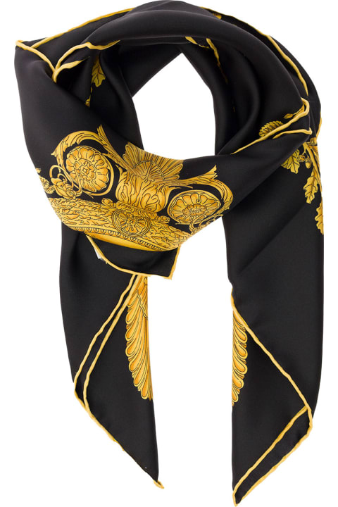 Black Foulard With All-over Barocco Print In Silk Man