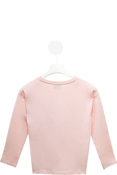 Pink Cotton Long-sleeved  T-shirt With Logo Kenzo Kids Girl