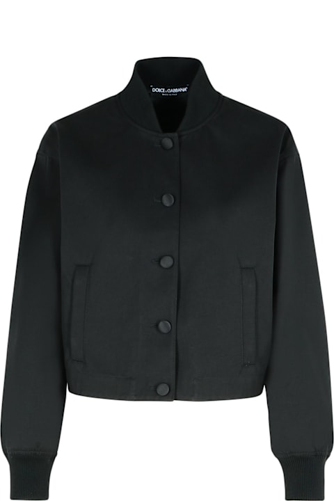 Dolce & Gabbana معاطف وجواكت لـ السيدات Dolce & Gabbana Black Polyester Blend Bomber Jacket