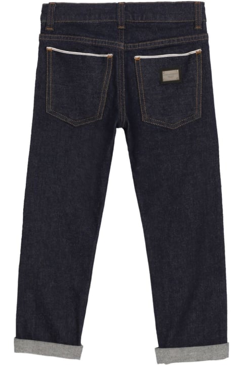 ボーイズのセール Dolce & Gabbana Blue 5 Pocket Stretch Denim Jeans With Logo Plaque