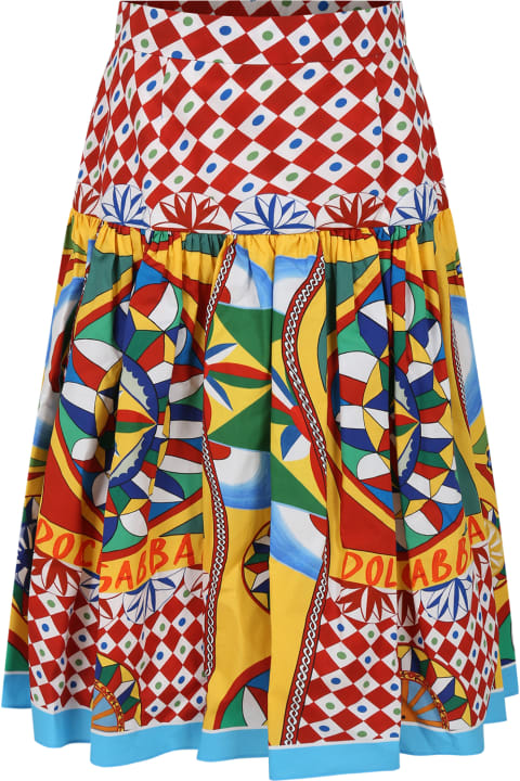 Dolce & Gabbana Bottoms for Girls Dolce & Gabbana Red Skirt For Girl With Cart Print And Logo