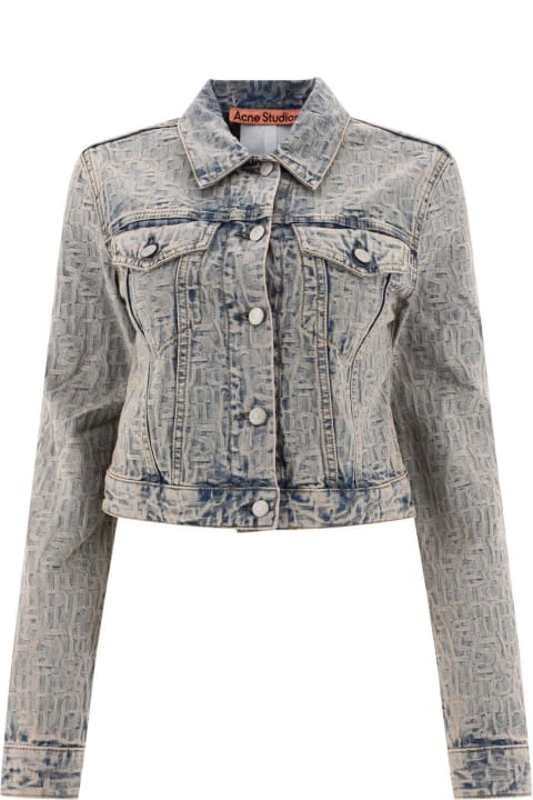 Acne Studios Coats & Jackets for Women Acne Studios Monogram Jacquard Cropped Denim Jacket