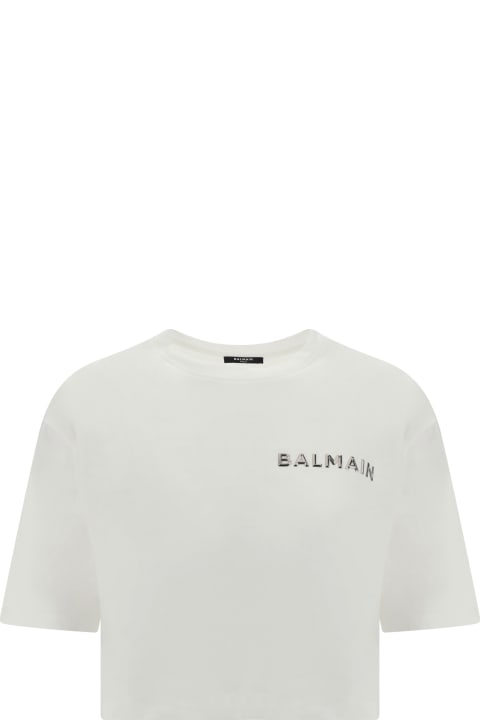 Balmain for Women Balmain Cropped T-shirt With Metallic Logo