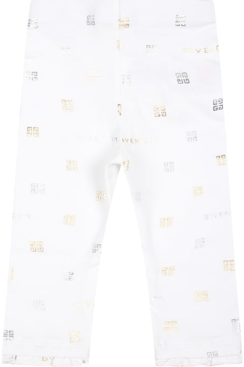 Givenchy Bottoms for Kids Givenchy White Leggings For Baby Girl With Logo And 4g Motif
