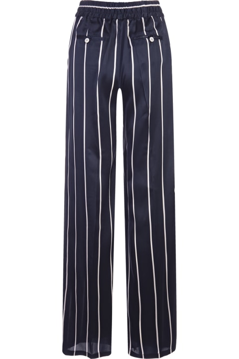 Fashion for Women Kiton Navy Blue Striped Silk Drawstring Trousers