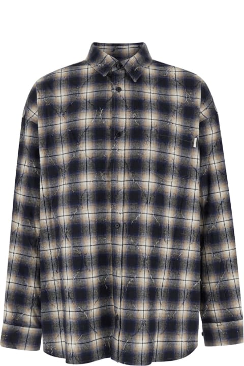 Juun.J Clothing for Men Juun.J Blue Oversized Shirt With Check Motif And Fringes In Cotton Man
