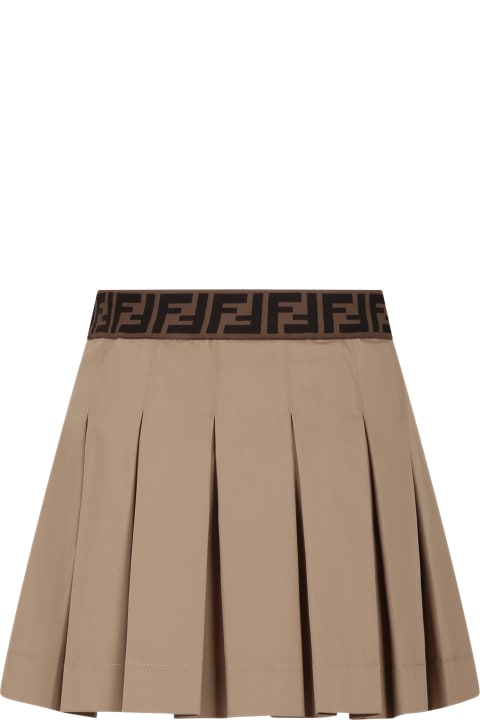 Bottoms for Girls Fendi Beige Casual Skirt For Girls With Baguette And Ff Logo