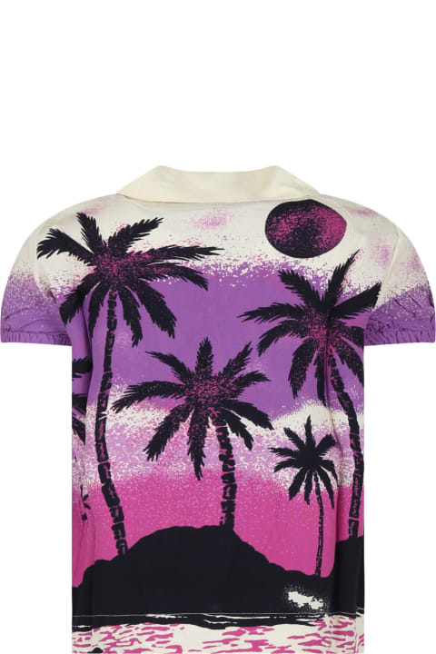 ガールズ Moloのシャツ Molo Purple Shirt For Girl With Palm Tree Print