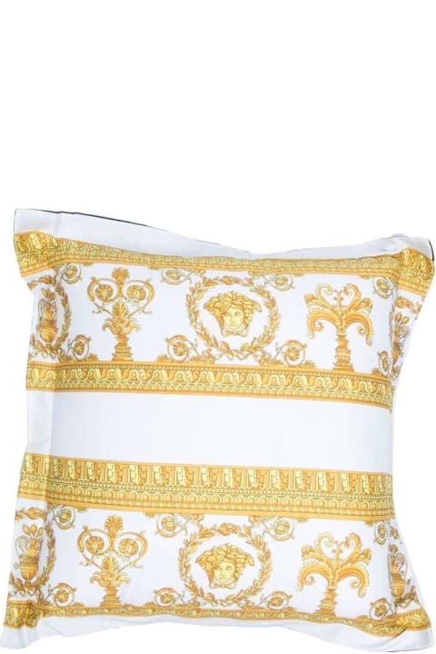 Versace for Women Versace Gold And Black Pillow In Cotton With Baroque Print