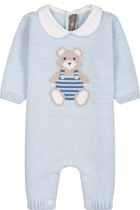 ベビーボーイズ Little Bearのボディスーツ＆セットアップ Little Bear Light Blue Romper For Baby Boy With Bear