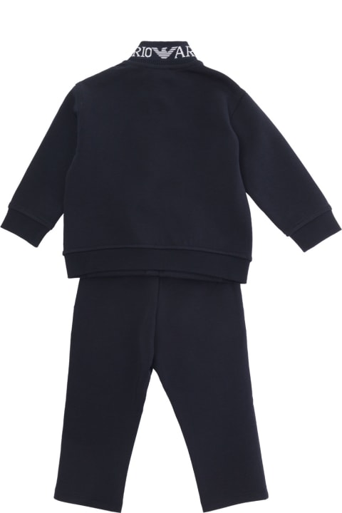 Bodysuits & Sets for Baby Girls Emporio Armani Blue Tracksuit With Logo Print In Cotton Blend Baby