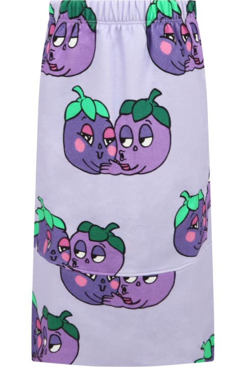 Purple Skirt For Girl With Aubergines And Black Logo