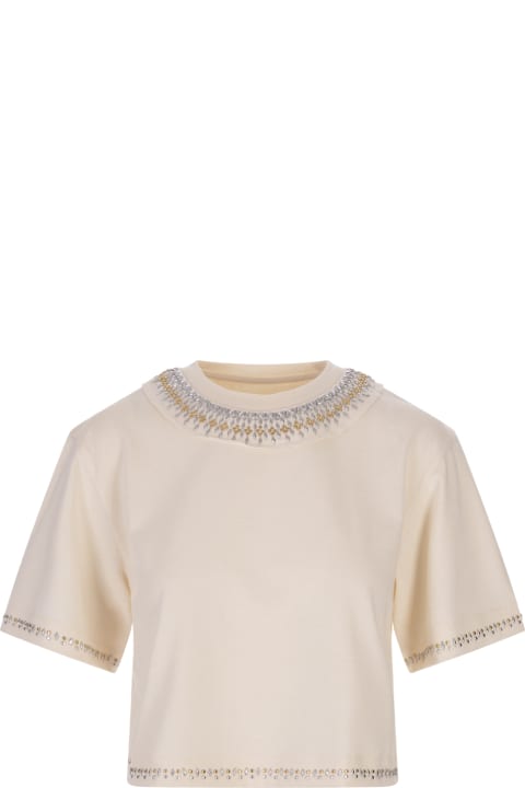Fashion for Women Paco Rabanne Nude Crop T-shirt With Rhinestones In Gold And Silver