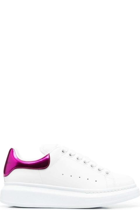White Sneakers With Platform And Metallic Fuchsia Heel Tab In Leather Woman Alexander Mcqueen