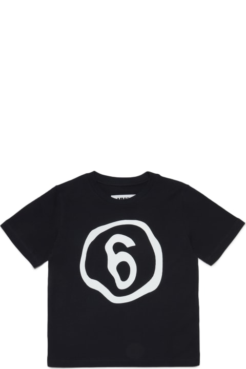 Mm6t53u T-shirt Maison Margiela Black T-shirt In Jersey With Logo 6 Fluid Effect