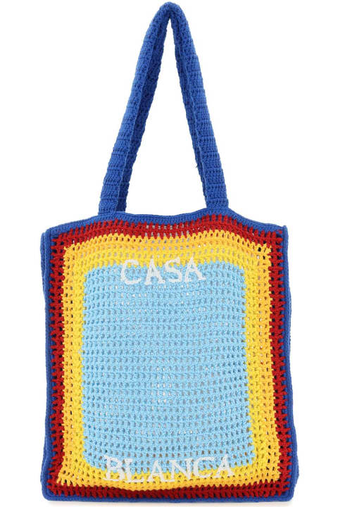 メンズ トートバッグ Casablanca Logo Cotton Crochet Tote Bag
