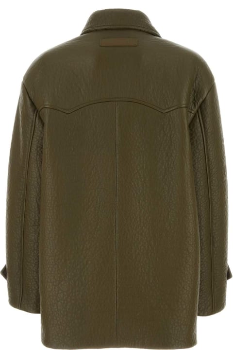 Miu Miu Coats & Jackets for Women Miu Miu Army Green Nappa Leather Coat