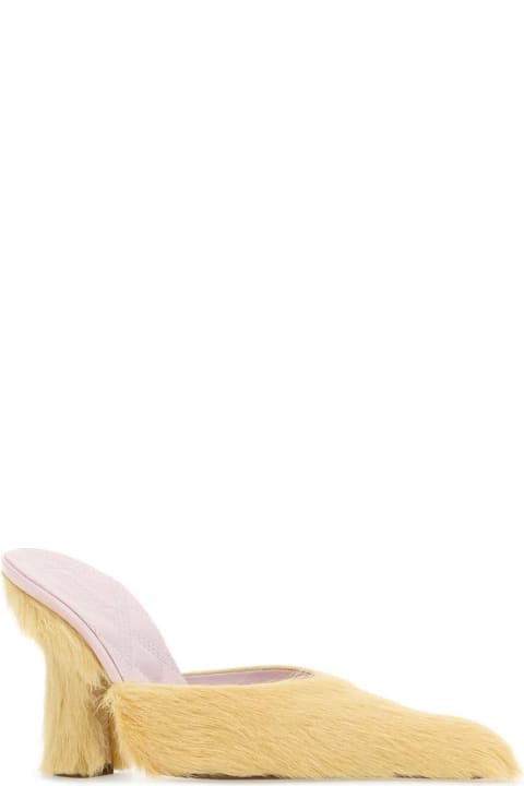 High-Heeled Shoes for Women Burberry Pastel Yellow Calfhair Buck Mules