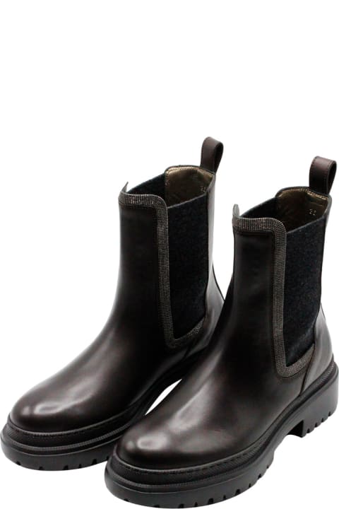 Boots for Women Brunello Cucinelli Leather Beatles Shoe With Jewels On The Side Elastic Bandleather