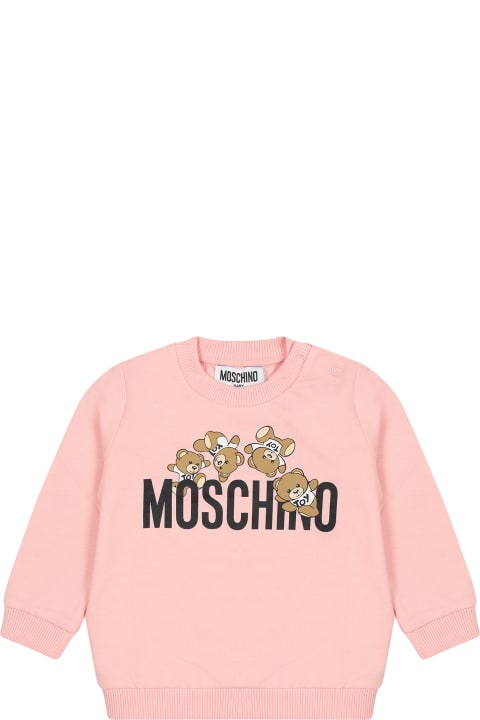 Sale for Baby Girls Moschino Pink Sweatshirt For Babies With Teddy Bears And Logo