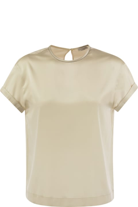 Topwear for Women Brunello Cucinelli Stretch Silk Satin T-shirt With Necklace