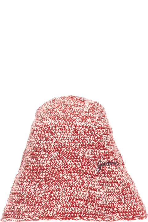 Hats for Women Ganni Bucket Hat Crochet Logo Embroidery